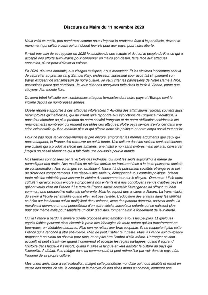 Image du document Discours du Maire – 11 novembre 2020